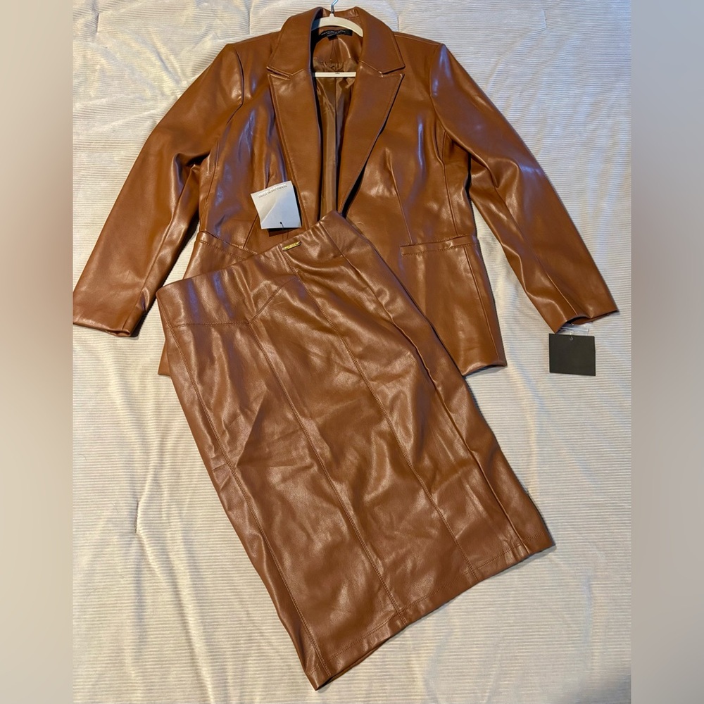 Marc New York Vegan Leather Suit. Blazer & Skirt.